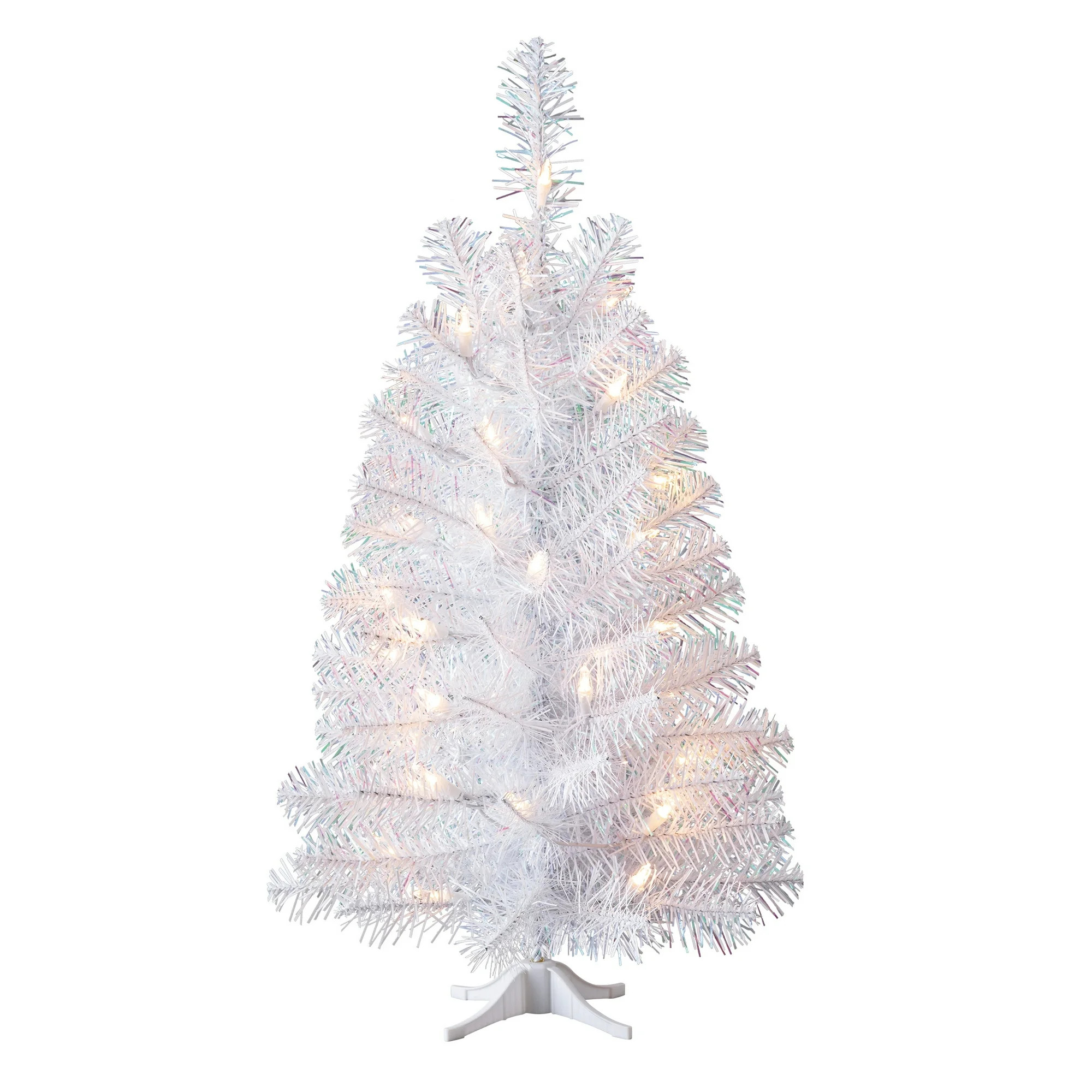 24" Mini Noble Spruce Pre-Lit White Iridescent Artificial Christmas Tree with Warm White LED Ligh... | Walmart (US)