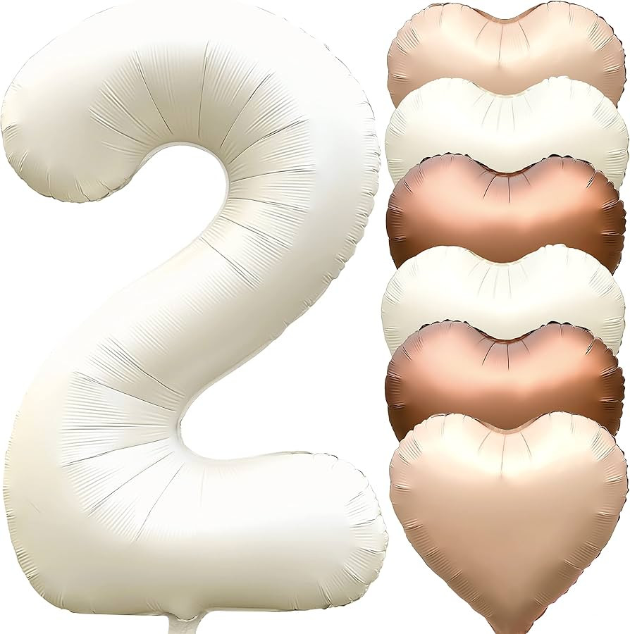 Jonhamwelbor 40 inch Number 2 Balloon Cream White Large Big Foil Helium Number Balloon with Heart... | Amazon (US)