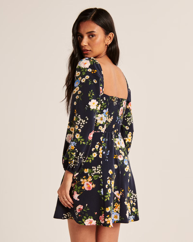 Long-Sleeve Lace-Up Flirty Mini Dress | Abercrombie & Fitch (US)