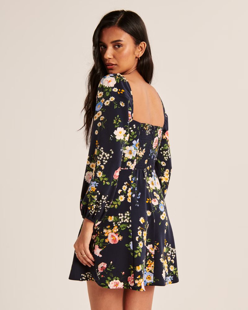 Long-Sleeve Lace-Up Flirty Mini Dress | Abercrombie & Fitch (US)