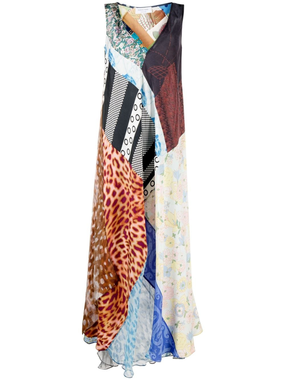 Marine Serre Regenerated patchwork silk dress - Neutrals | Farfetch Global