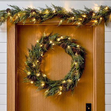 Pre-Lit Faux Cypress Pine Wreath & Garland | West Elm (US)