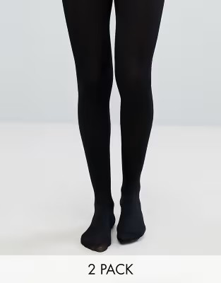 ASOS DESIGN 2 pack recycled blend 80 denier tights in black | ASOS (Global)