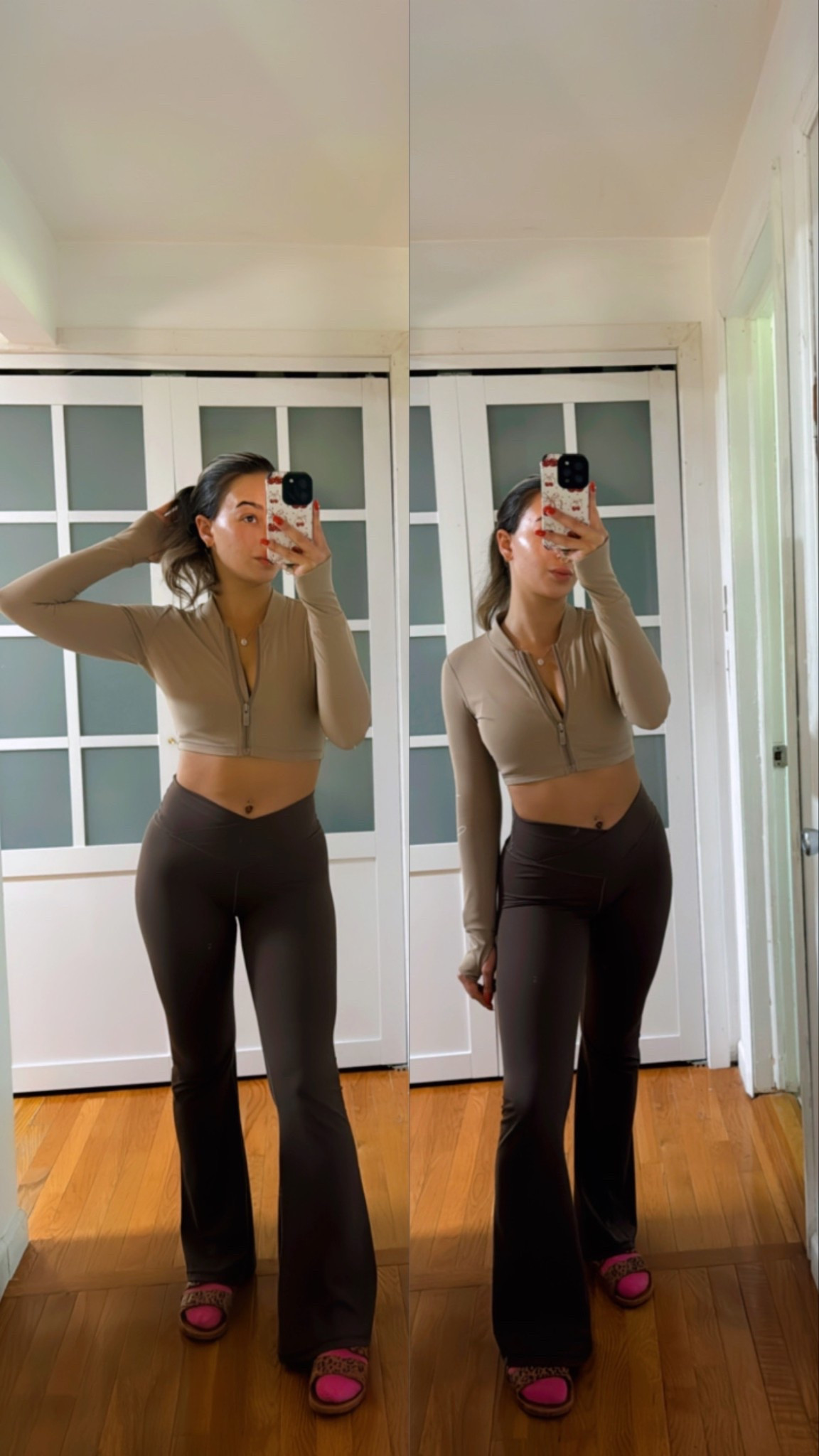 love a good neutral workout fit🤎

I actually have these pants in a few different styles and colors. They are so stretchy and soft. I also love the asymmetric detail of the waist band.

The shirt I have on is no longer available, but I linked a similar one that has the zip up & thumb hole style, plus is form fitting and flattering.

The Freedom Moses slides that I have on are my absolute favorite. I also have them in pink💗 the perfect “throw on” kind of shoe that also is structured and comfortable. I have flat feet, so it definitely keeps my foot and ankles in line while walking.

#LTKActive #LTKSummerEdit #LTKShoeCrush