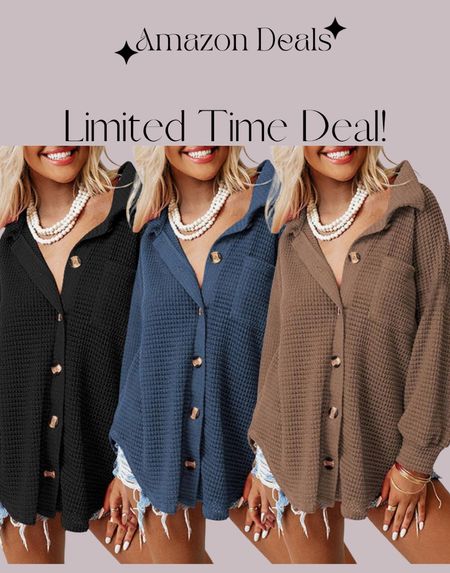 Amazon deals / Dokotoo Womens Waffle Knit Shacket Jacket Casual Long Sleeve Button Down Shirts Dressy Blouses Tops / work top / work outfit / workwear 

#LTKworkwear #LTKsalealert #LTKover40