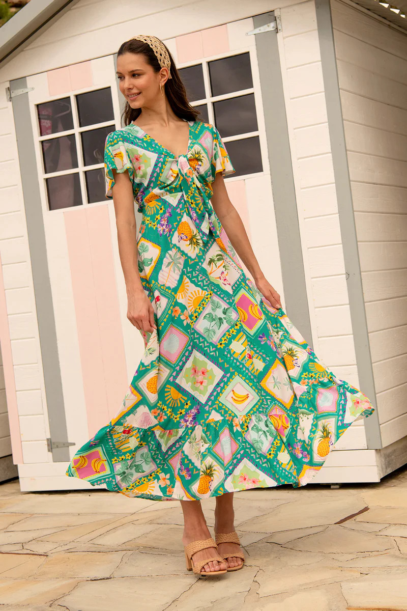 Georgina Maxi Dress — Green Multi Tile | St Frock | St.Frock AU