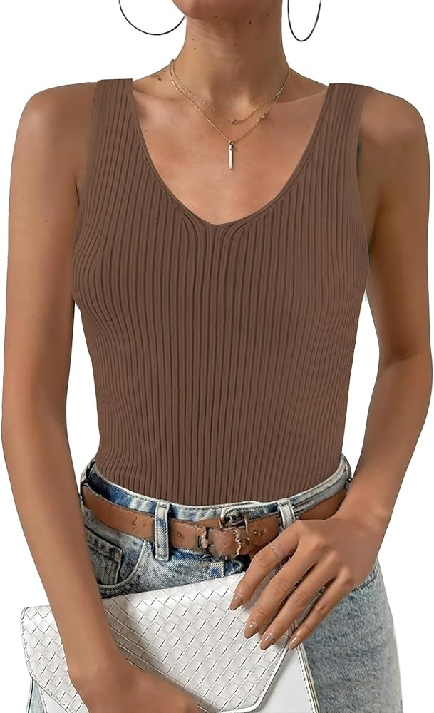 Zeagoo Womens Ribbed Tank Tops 2026 V Neck Slim Fit Knit Sleeveless Shirts Casual Basic Tee | Amazon (US)