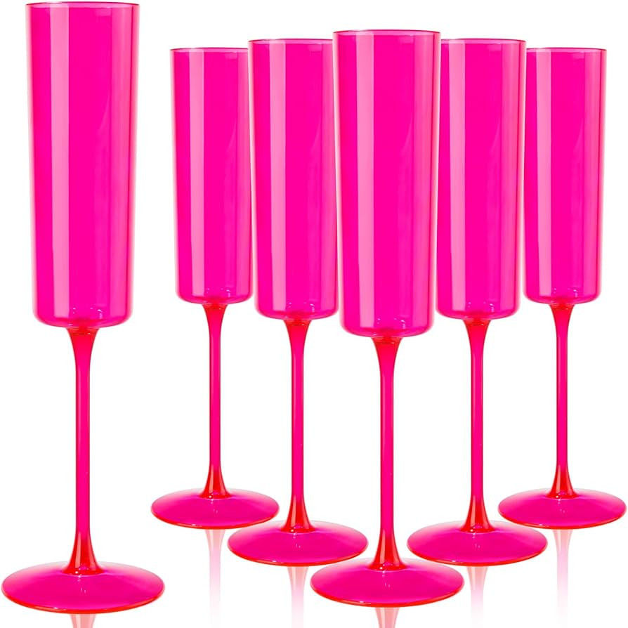 24 Pack Plastic Champagne Flutes - Hot Pink 6 Oz Disposable Champagne Glasses - Square Plastic To... | Amazon (US)