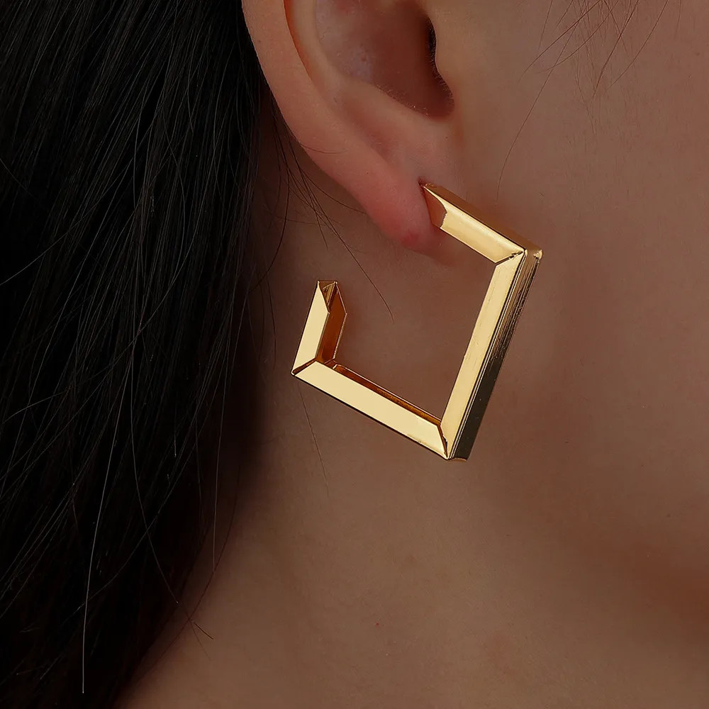 Simple Square Hoop Earrings 18K Gold Plated Geometric Jewelry Female Accessories | Temu Affiliate Program