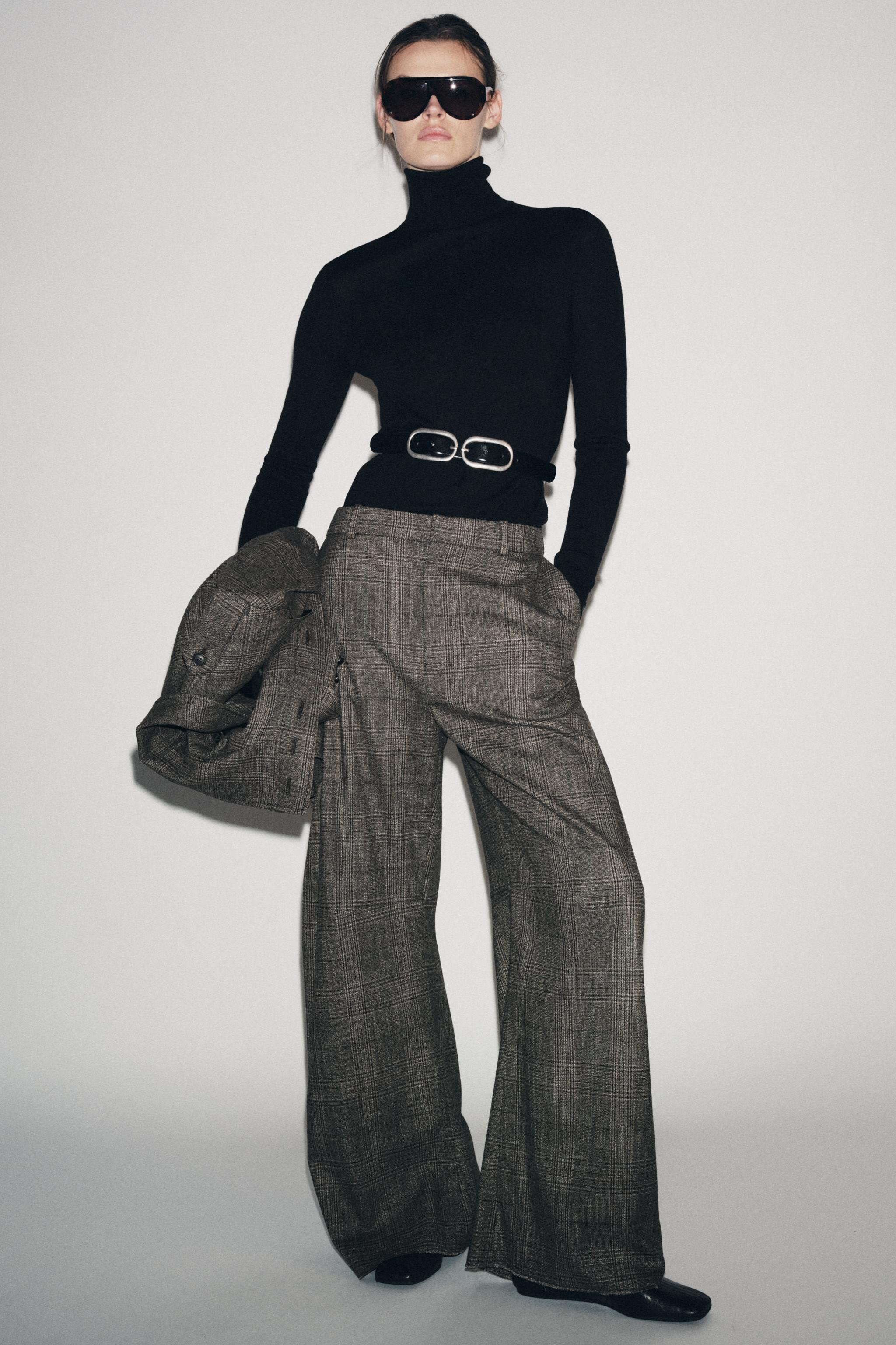 CHECKED WOOL BALLOON PANTS ZW COLLECTION | Zara US
