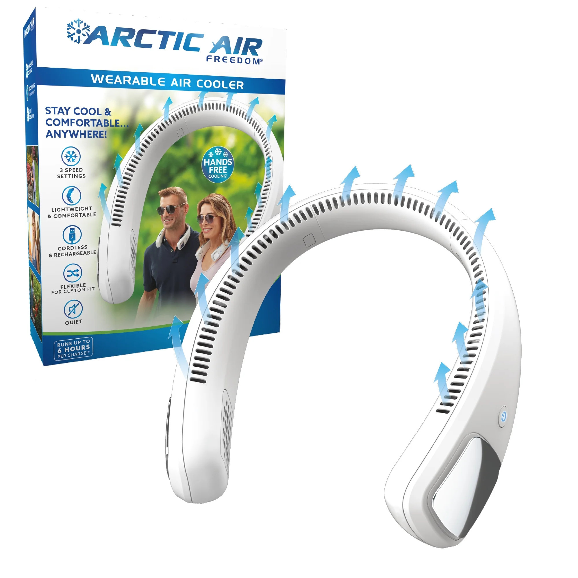 Arctic Air Freedom Neck Cooler, Portable Neck Fan with 3 Fan Speeds, USB Charging, 6-Hour Battery | Walmart (US)