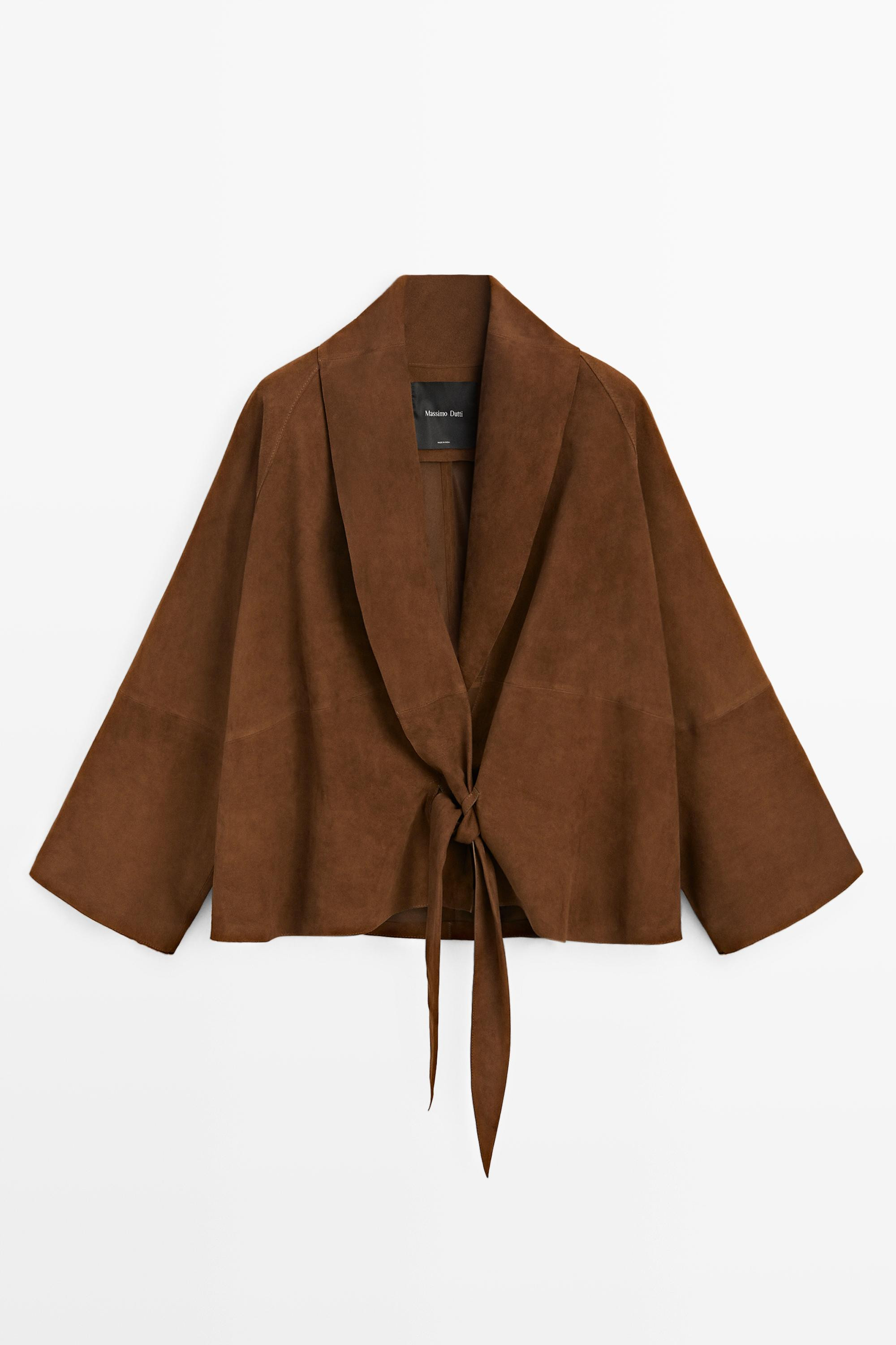 Kimono con allacciatura in pelle scamosciata | Massimo Dutti IT
