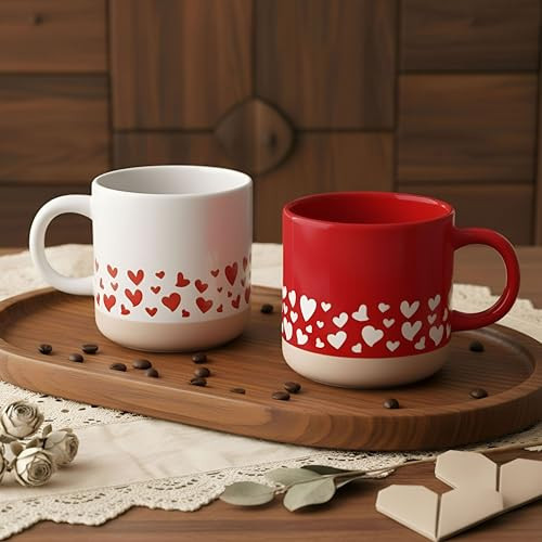 Bokon 2 Pcs Valentine's Day Coffee Mugs 19 oz Valentine's Day Red White Heart Mugs Neutral Love Heart Drinking Cups for Outdoor Camper Wedding Party Supplies Table Centerpieces | Amazon (US)