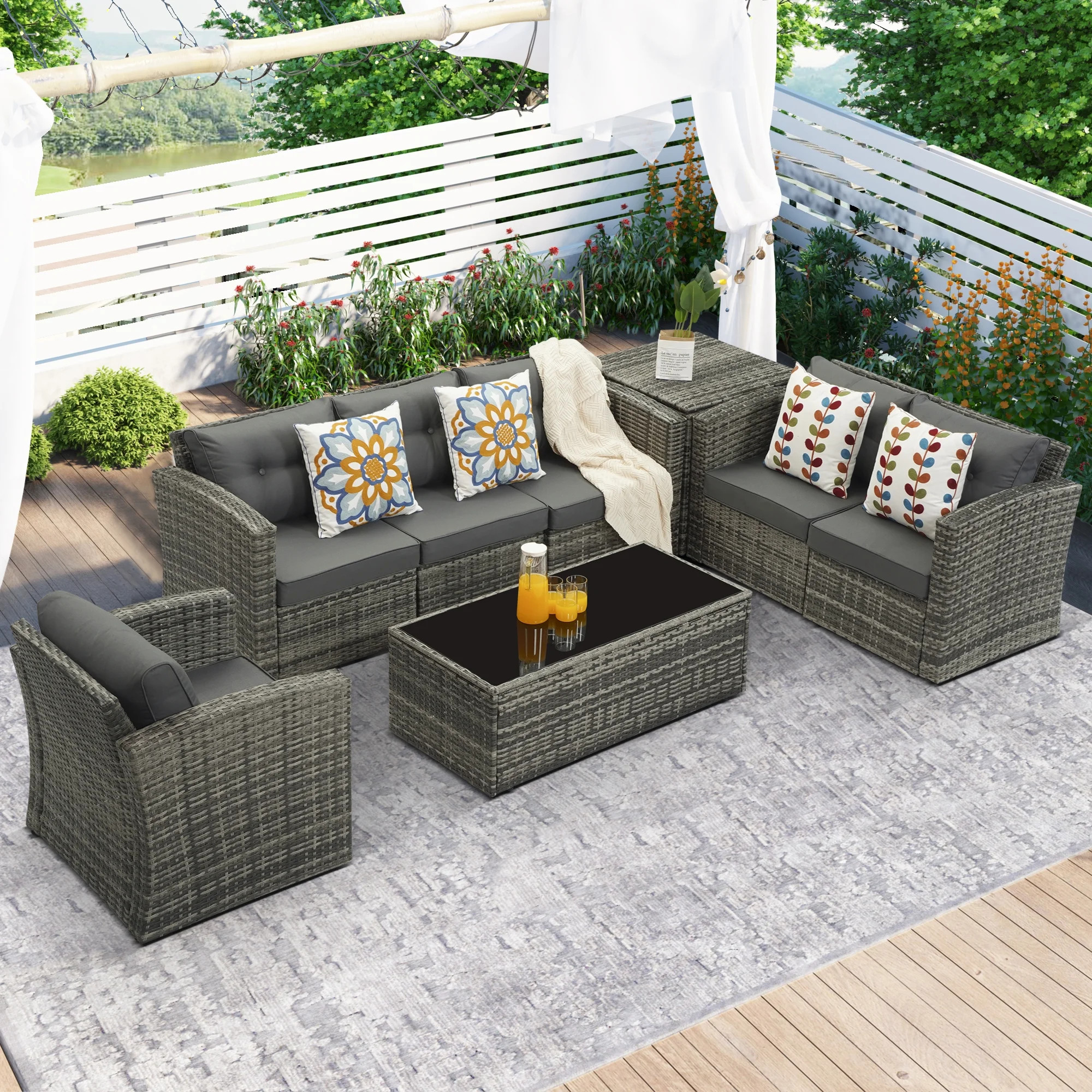 Royalcraft Outdoor Patio Furniture Set,8 Pieces Outdoor Sectional Wicker Sofa PE Rattan Conversat... | Walmart (US)