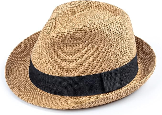 Summer Straw Fedora Hat for Women Men Travel Panama Hat with Wide Brim Roll Up Sun Hat for Beach ... | Amazon (US)