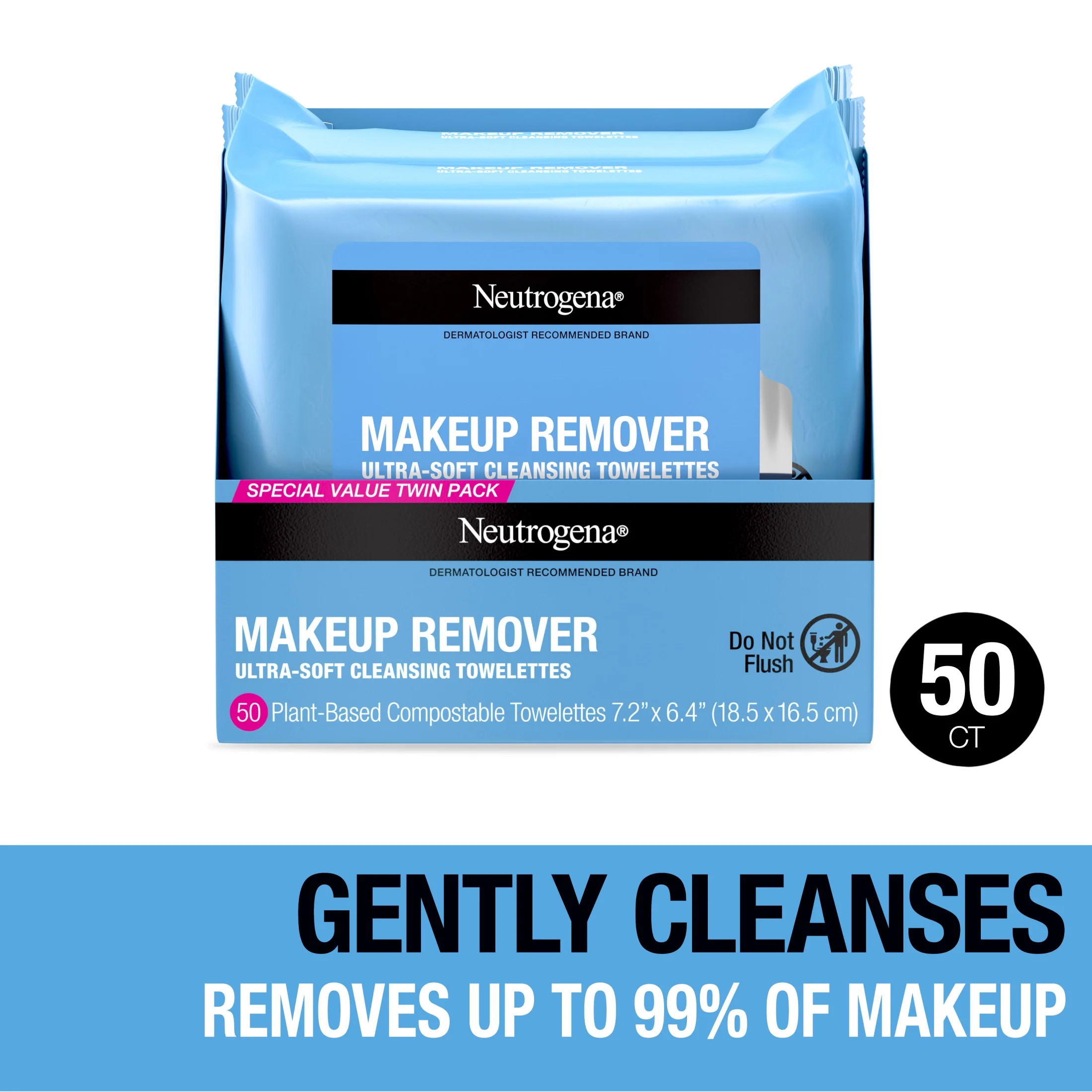 Neutrogena Makeup Remover Wipes and Face Cleansing Towelettes, 25 Count, (2 Pack) | Walmart (US)