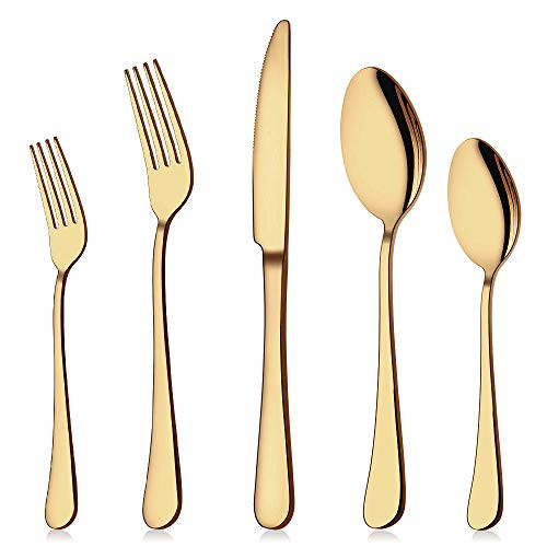 Aisoso Gold Silverware Set for 8, 40-Piece Gold Flatware Set Stainless Steel Cutlery Kitchen Utensil Set Mirror Polished | Amazon (US)