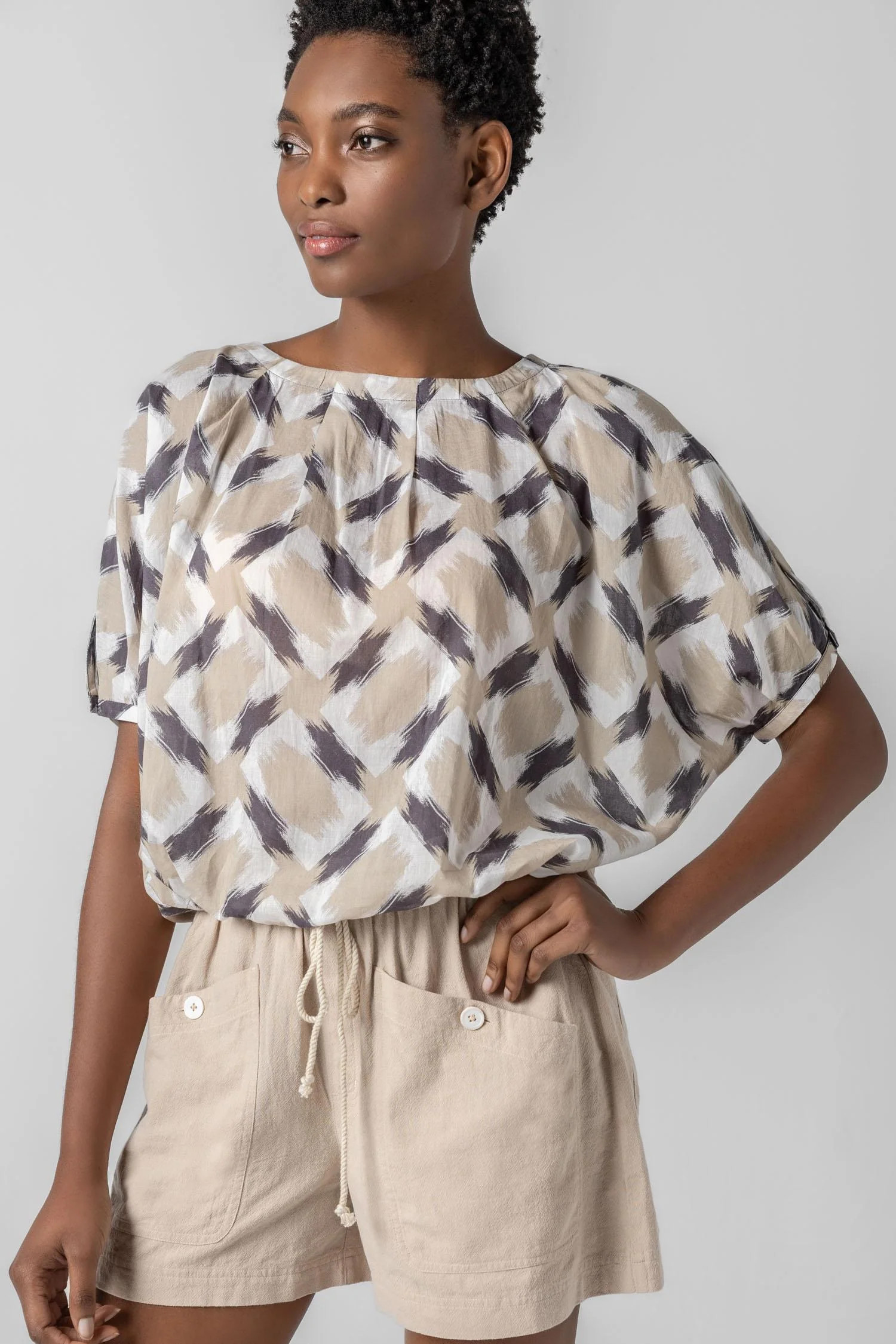 Short Sleeve Tie Waist Top | Lilla P