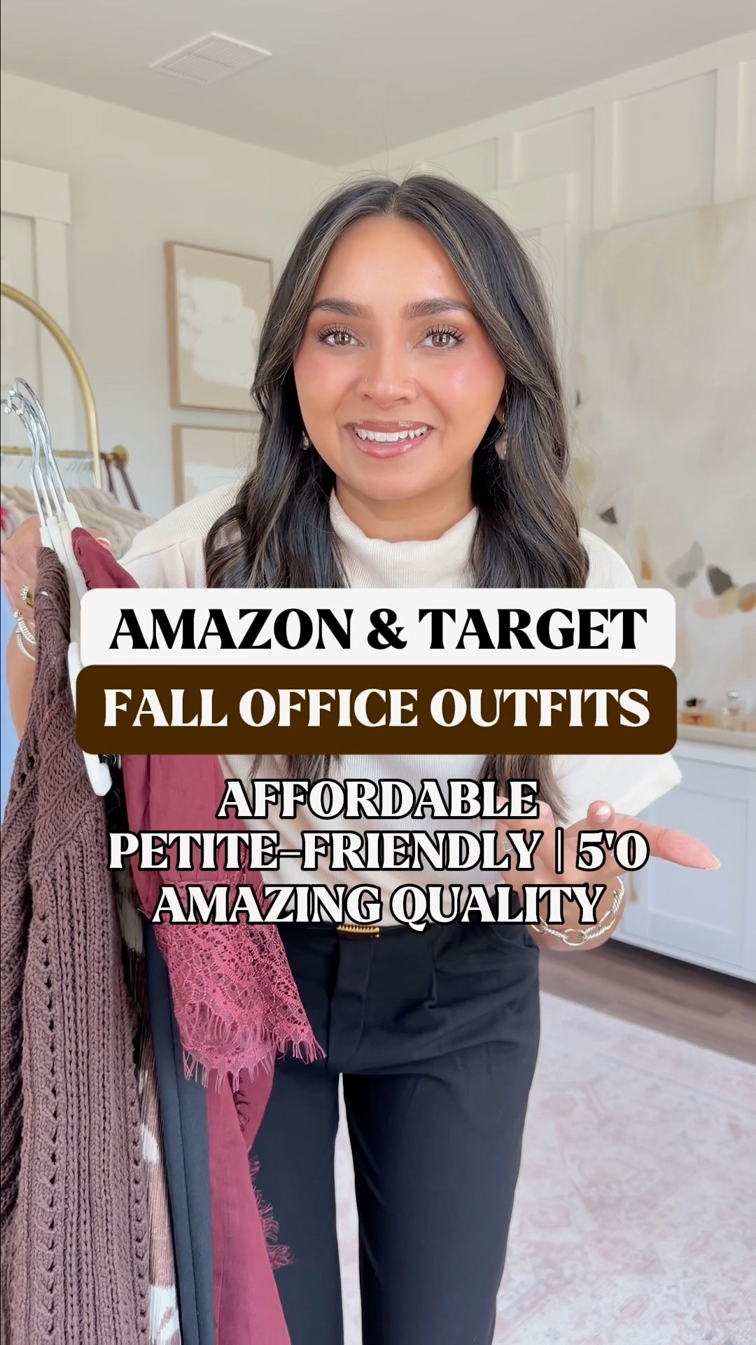 Target and Amazon office outfits for fall! 
For reference: I’m 5’0, petite, 32b bra size, and 2/26 in bottoms, pear shaped. 
*Everything I share is unaltered! TTS means true to size. Between size 5-6.5 in shoes

Beige sweater size small TTS
Black pants size xs petite TTS
Reversible belt size xs TTS
Cap toe slingback flats are old, similar linked

Brown tank size xs TTS
Brown cardigan size xs TTS
Brown floral skirt size xs TTS
Tan heels are old, similar linked

Burgundy lace top size xs TTS
Black pants size xs TTS

Yellow floral top size xs TTS
Navy pants size xs petite TTS
Brown flats size 5 TTS
Reversible belt size xs TTS

Brown coffee dress size small TTS
Cream cardigan size xs TTS



Workwear
Fall office outfits
Business casual workwear
Smart casual
Work outfits
Fall outfits women

#LTKSaleAlert #LTKPetite #LTKWorkwear
