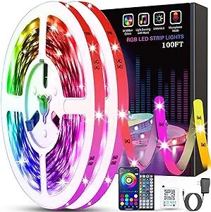 Tenmiro Led Lights for Bedroom 100ft (2 Rolls of 50ft) Music Sync Color Changing Strip Lights wit... | Amazon (US)