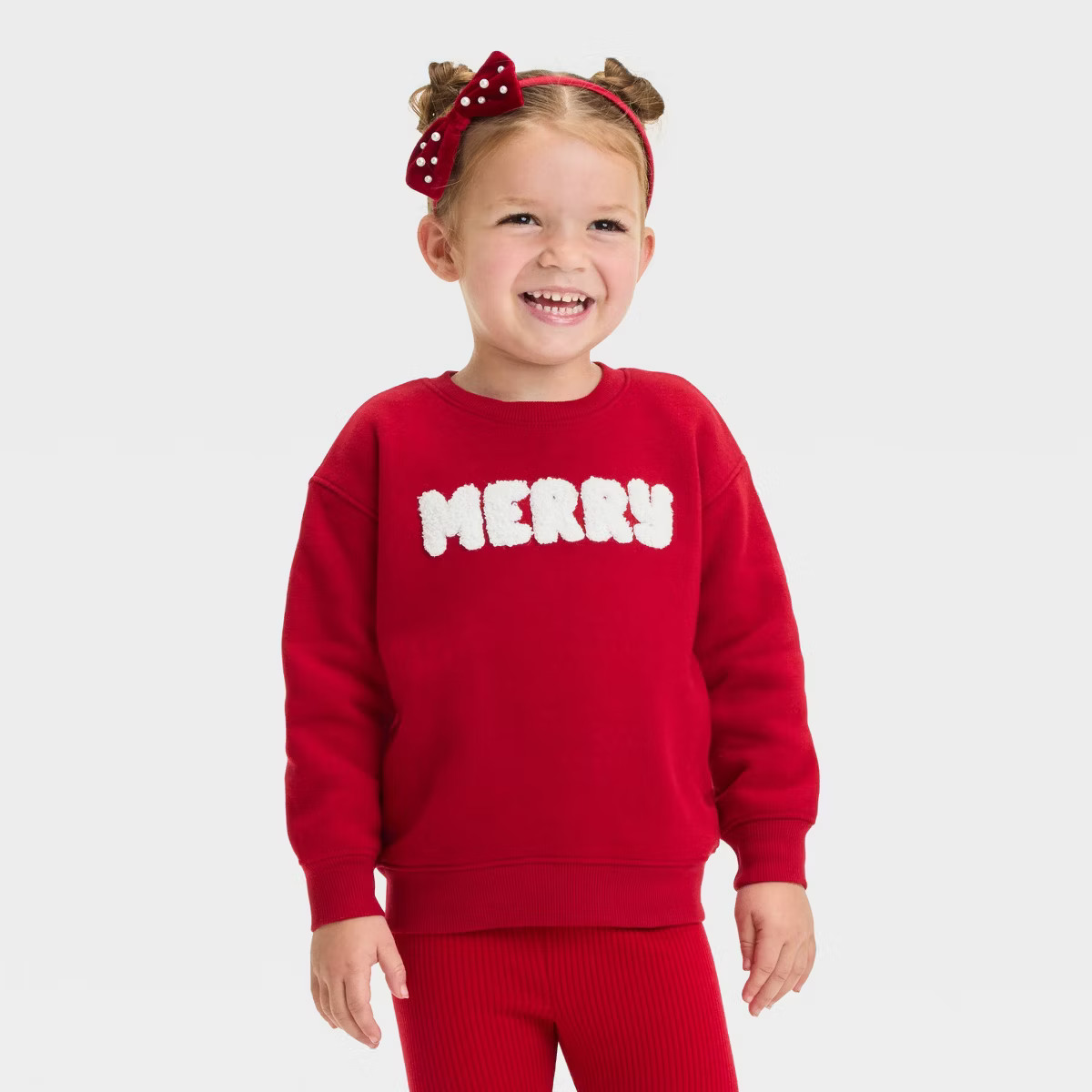 Toddler Girls' Christmas Fleece Sweatshirt - Cat & Jack™ Dark Red 4T | Target