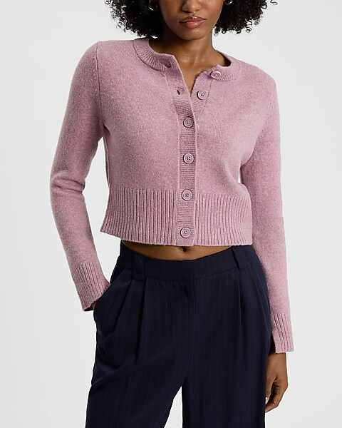 Crew Neck Button Front Cropped Cardigan | Express