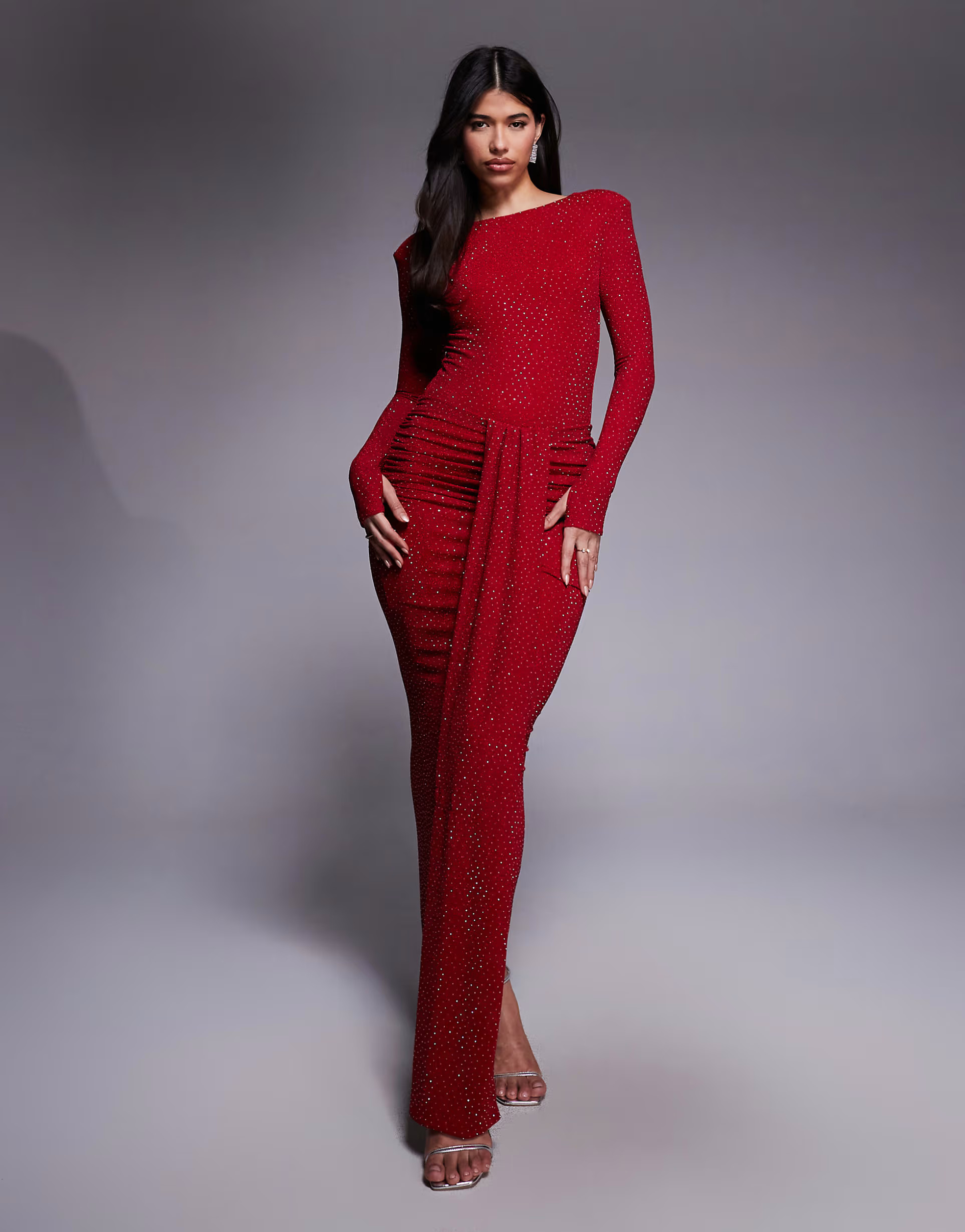 Wanderdoll Nara sculpted hotfix slash neck bodysuit co-ord in red | ASOS (Global)