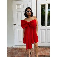 Red Velvet Big Bow Mini Dress Wedding For Plus Size Festive Strapless Short Personalized Holiday Dress Black | Etsy (US)