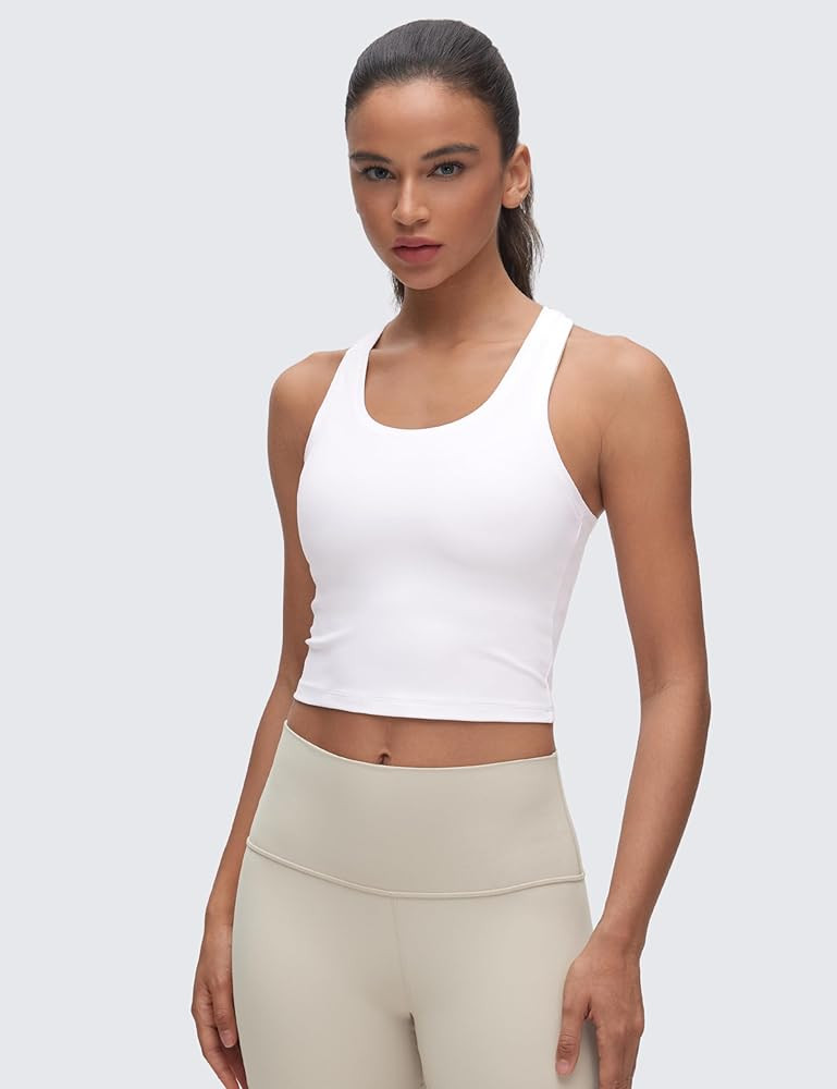 CRZ YOGA Butterluxe Crop Yoga Tank Tops for Women - Workout Athletic Casual Tight Scoop Neck Race... | Amazon (US)