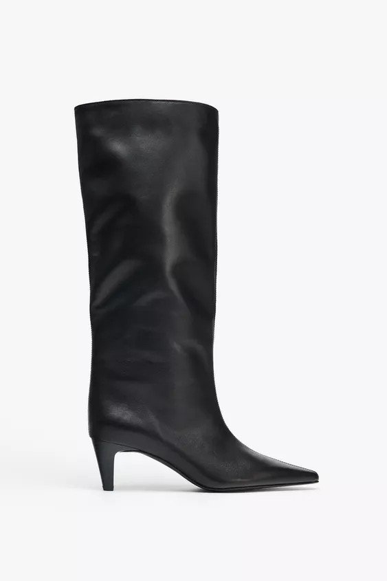 LEATHER KITTEN HEEL BOOTS | Zara UK