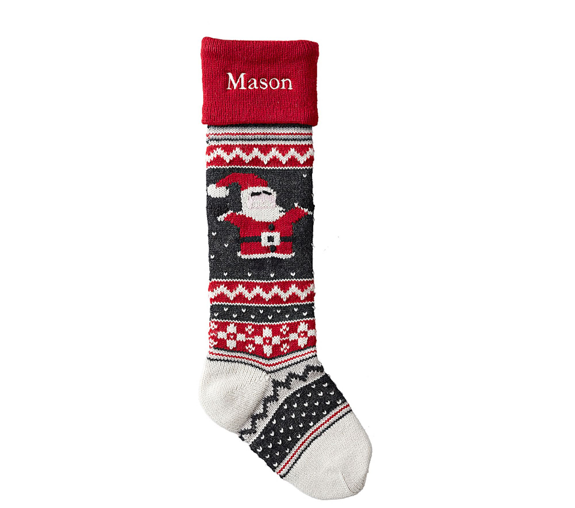 Santa Natural Fair Isle Christmas Stocking | Pottery Barn Kids