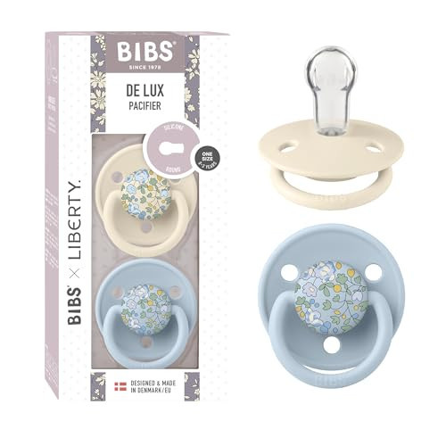 BIBS De Lux Liberty Soother 2-Pack, BPA Free Dummy Pacifier, Round Nipple. Silicone, Made in Denmark, OneSize (0-36 Months), Eloise Baby Blue | Amazon (US)