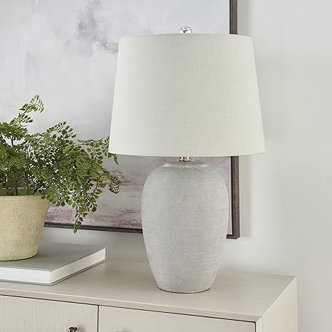 Nourison 23" Grey Unglazed Ceramic Lamp for Bedroom, Living Room, Dining Room, Office | Amazon (US)