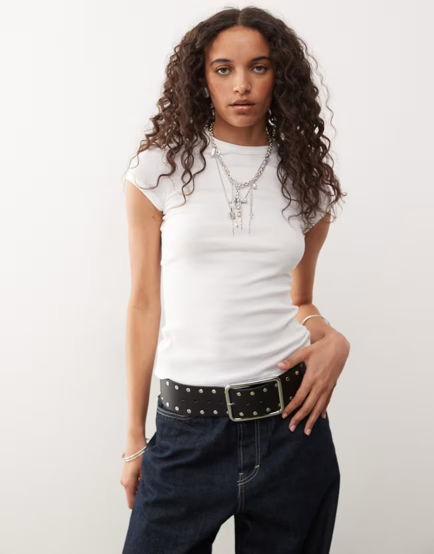 Weekday slim fit ribbed t-shirt in white | ASOS (Global)