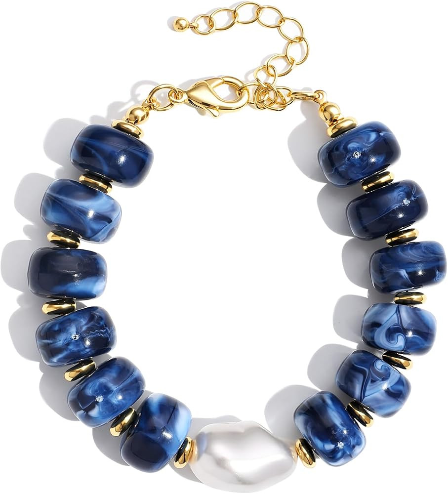 Chunky Beaded Bracelets for Women Boho Resin Bracelet with Pearl Colorful Acrylic Statement Handm... | Amazon (US)