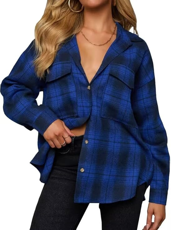 Lacozy Womens Buffalo Plaid Flannel Shirt Long Sleeve Collar Button Down Blouses Tops | Amazon (US)