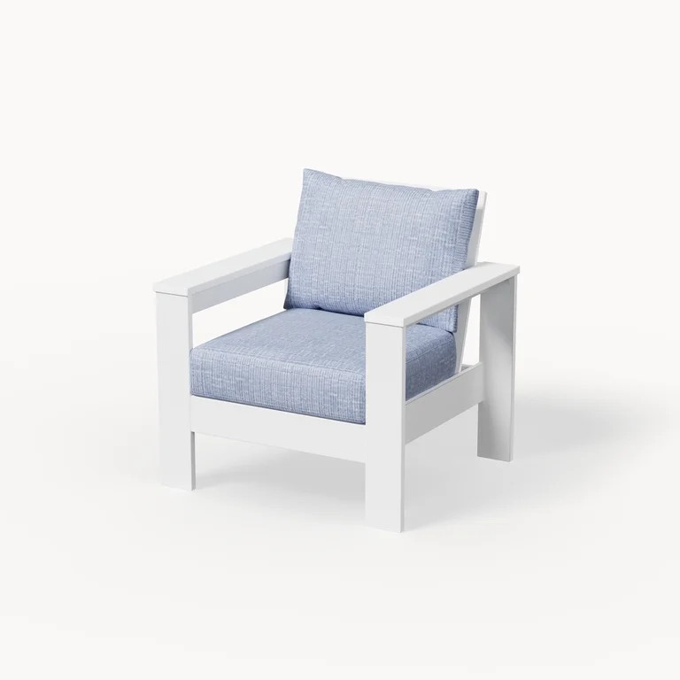 Better Homes & Gardens Ezra Outdoor HDPE Club Chair, White with Blue Cushions | Walmart (US)