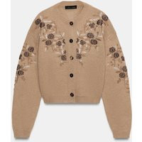 Zara - Cardigan With Beaded Embroidery - Taupe Brown - S - Woman | Zara US