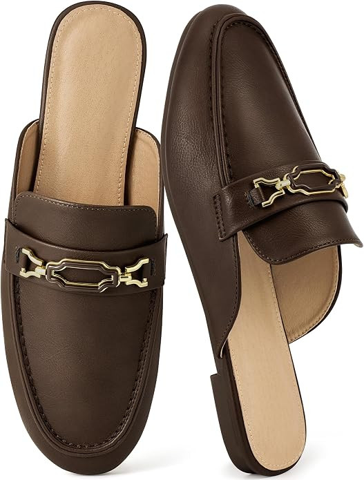 Mules for Women Flats Shoes: Comfortable Dressy Round Toe Backless Slides Slip On Loafers for Bus... | Amazon (US)