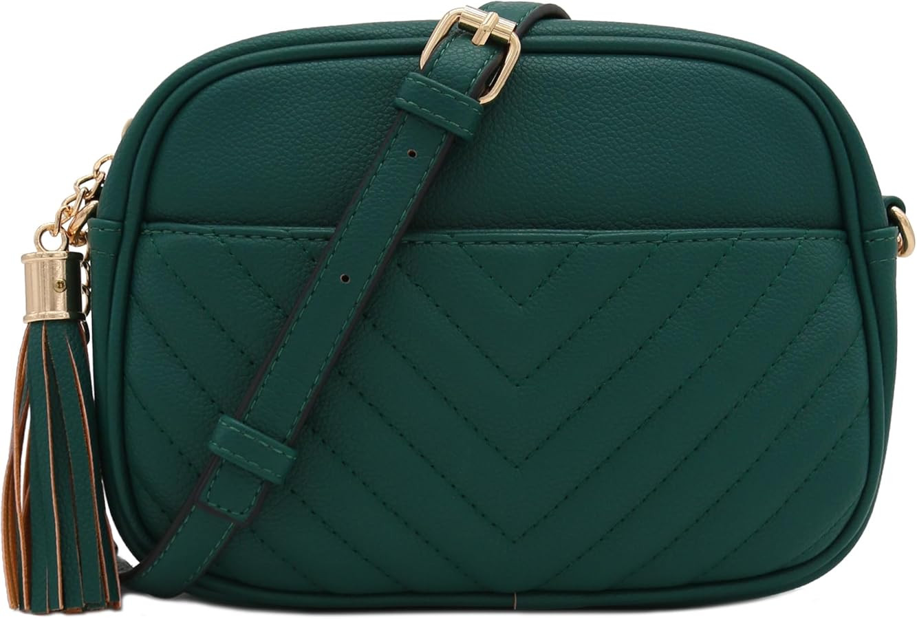 FashionPuzzle Chevron Quilted Crossbody Camera Bag with Chain Strap and Tassel | Amazon (US)