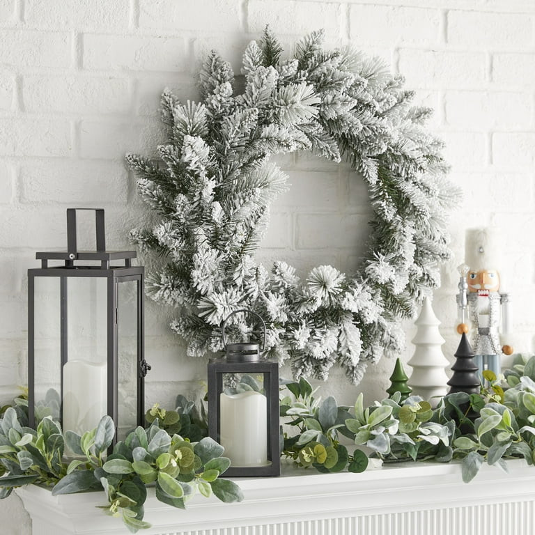 Winter Frost Flocked Unlit Wreath, 24", by Holiday Time | Walmart (US)