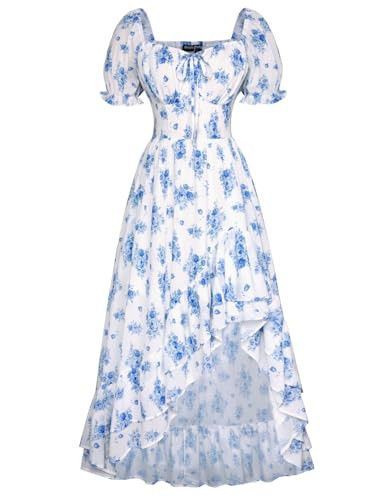 Cottagecore Corset Dress Spring Summer Easter Floral Chiffon Dresses for Women Blue S | Amazon (US)