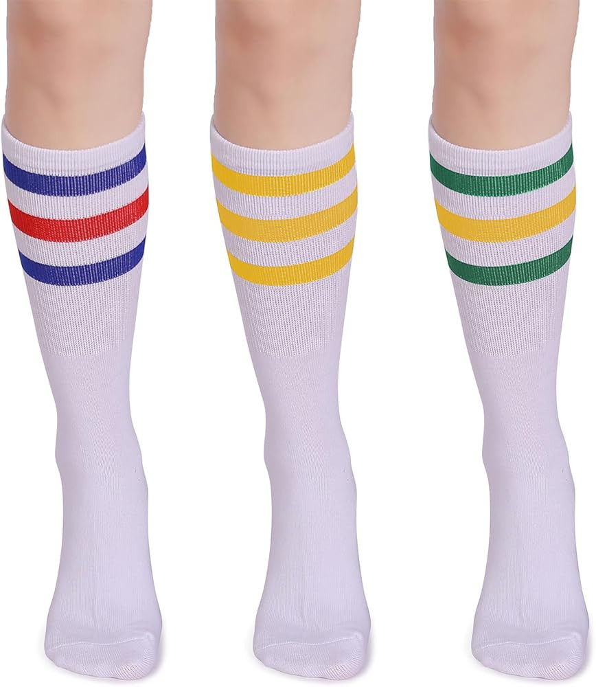 Pareberry 3 Pairs Over the Calf Retro White Tube Socks for Men and Women | Amazon (US)