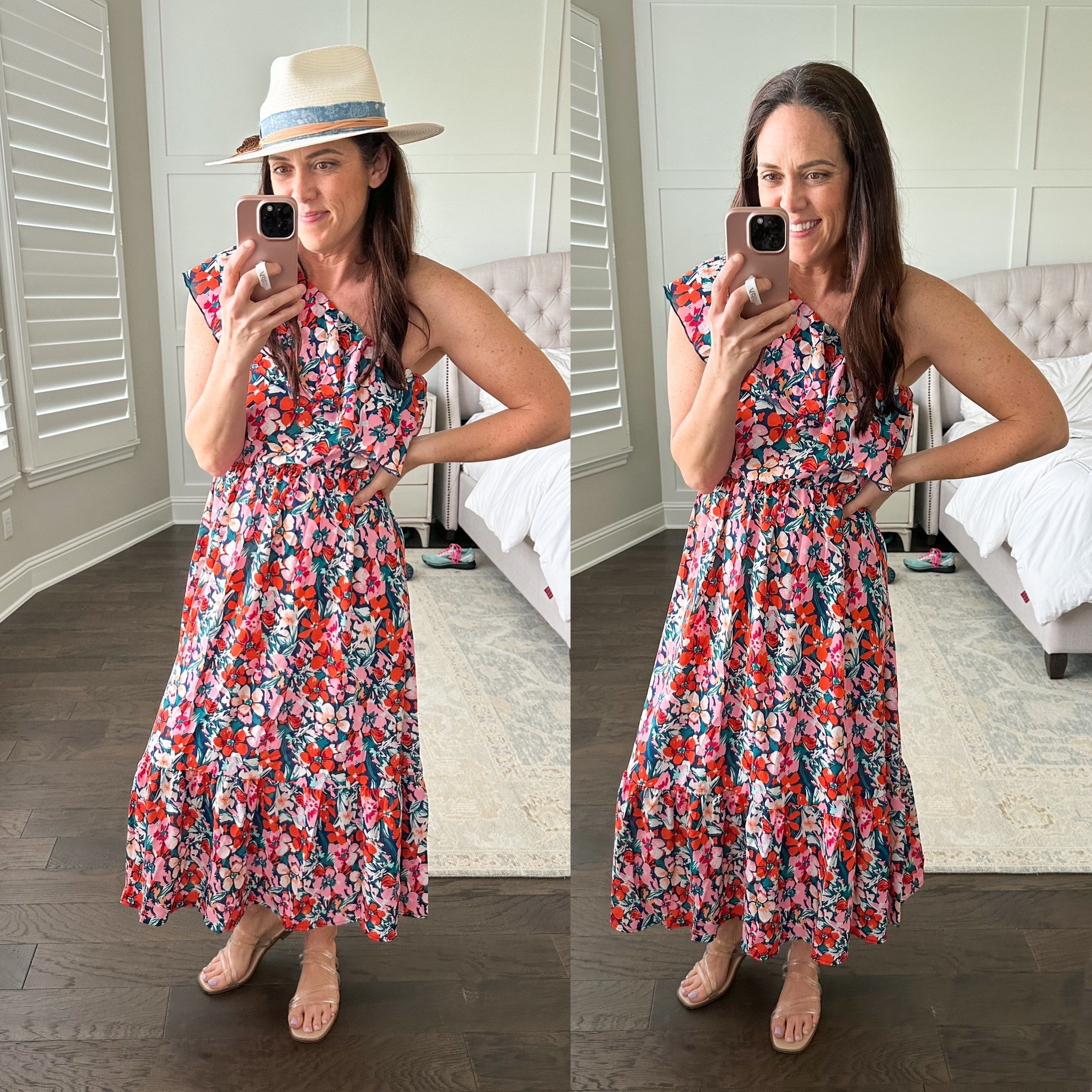 Spring dress
Summer dress
One shoulder dress 
Maxi dress
True to size - amazon (small)