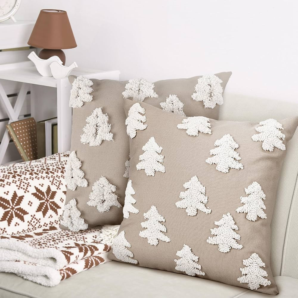 Mixweer 2 Pcs Christmas Pillow Covers 18x18 Inch Christmas Tree Pillow Covers Neutral Christmas D... | Amazon (US)