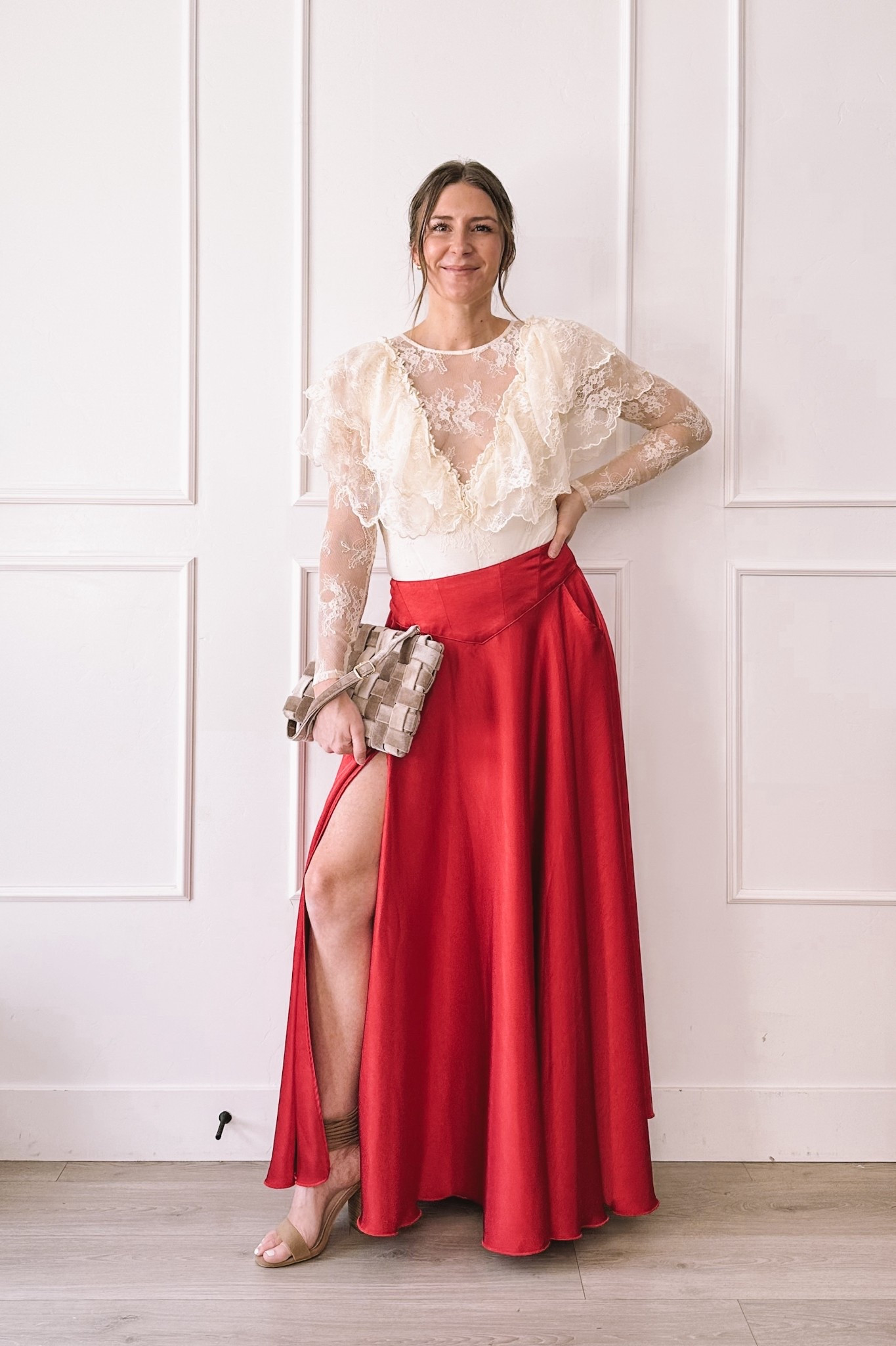 Soft, romantic Valentine’s Day outfit 🤍 I love pairing a delicate lace top with a flowy red maxi skirt for a feminine look that feels elevated but not overdone. Perfect for date night, dinner plans, or anytime you want to lean into a romantic outfit vibe. Easily re-wearable by styling the skirt with a cozy knit or the lace top with denim.

#LTKSeasonal #LTKgrwm #LTKootd