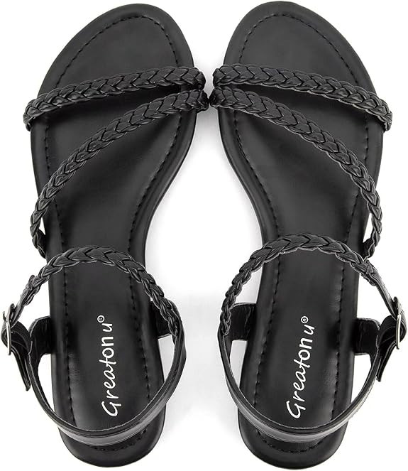 Greatonu Women’s Flat Sandals Slip On Summer Gladiator Open Toe Braided Slingback Shoes | Amazon (US)
