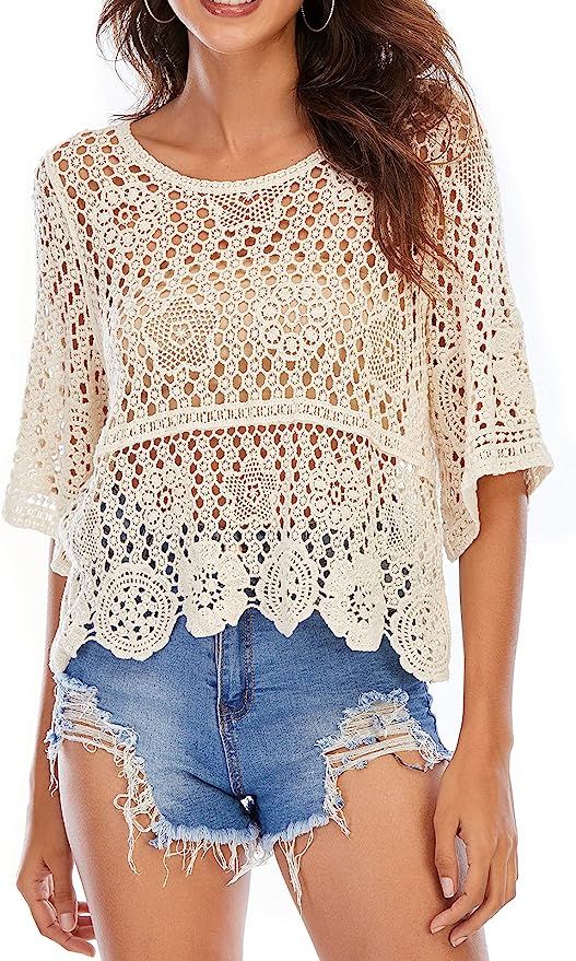 CGYY Women's Summer Crochet Tank Tops Casual Sleeveless V Neck Hollow Out Vest Cami Shirt | Amazon (US)