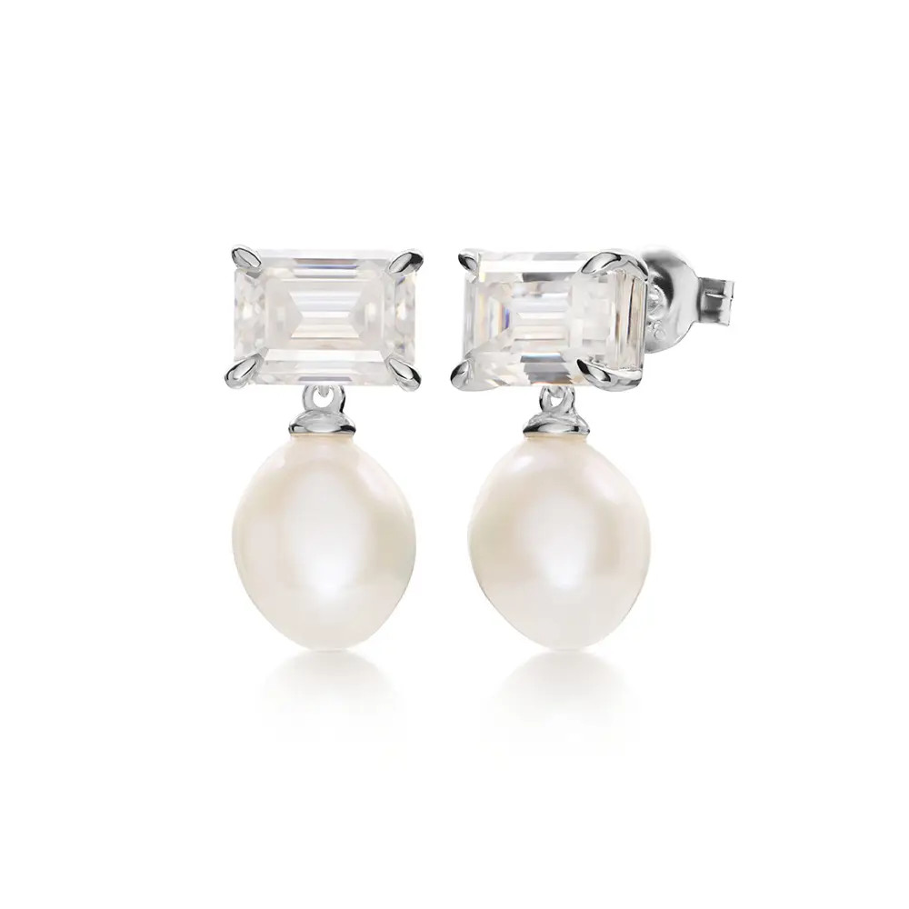 First Look Moissanite & Pearl Stud Earrings in Silver | Theo Grace