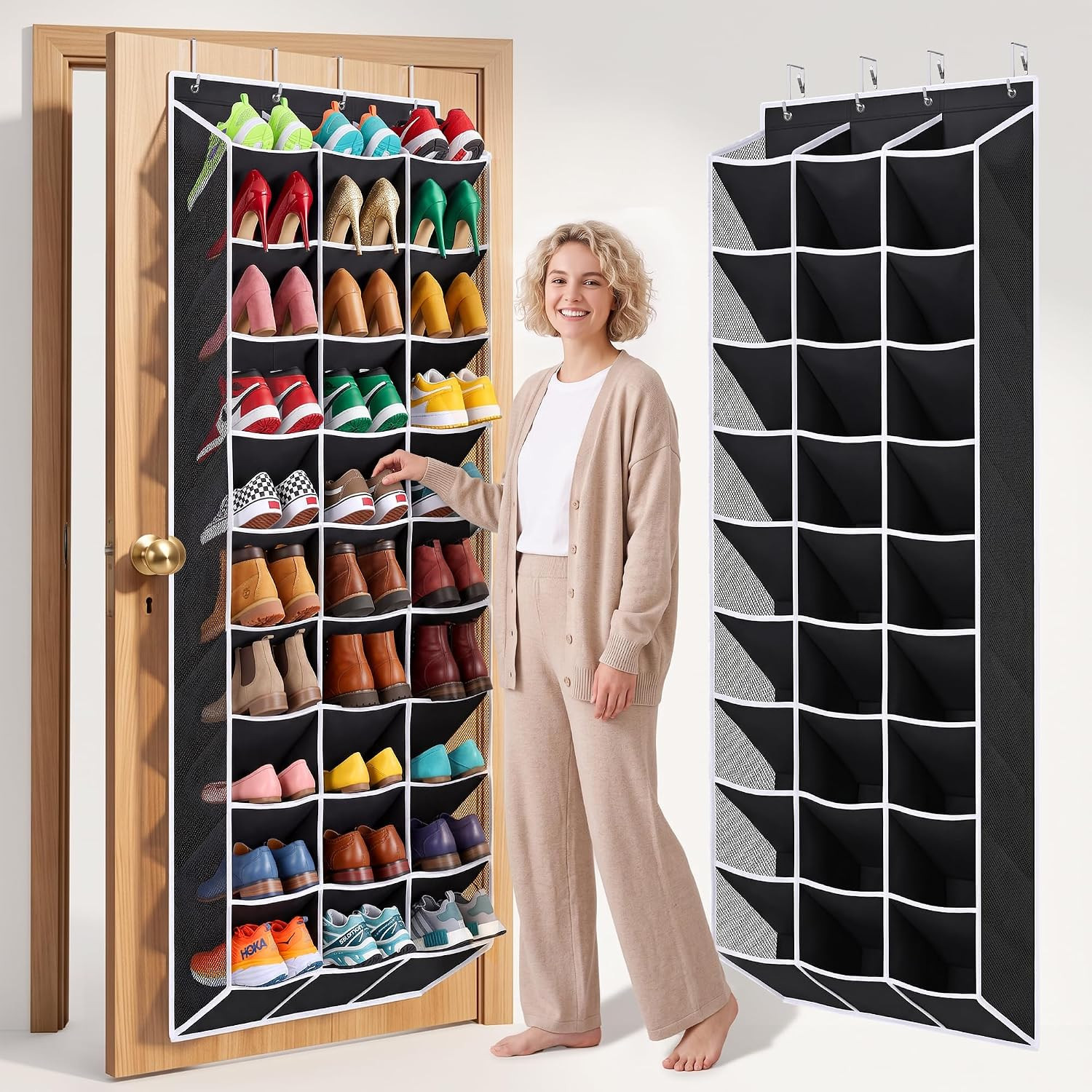 30-60 Pair Over Door Shoe Organizer, 26" Extra Wide Shoe Storage Rack Black | Amazon (US)